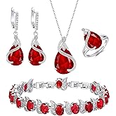 EVER FAITH Wedding Jewelry Set for Bride Bridesmaid, Glamour Teardrop Cubic Zirconia Pendant Necklace Earrings Tennis Bracelet Open Ring Sets for Birthday/Valentine's Day/Mother's Day/Christmas
