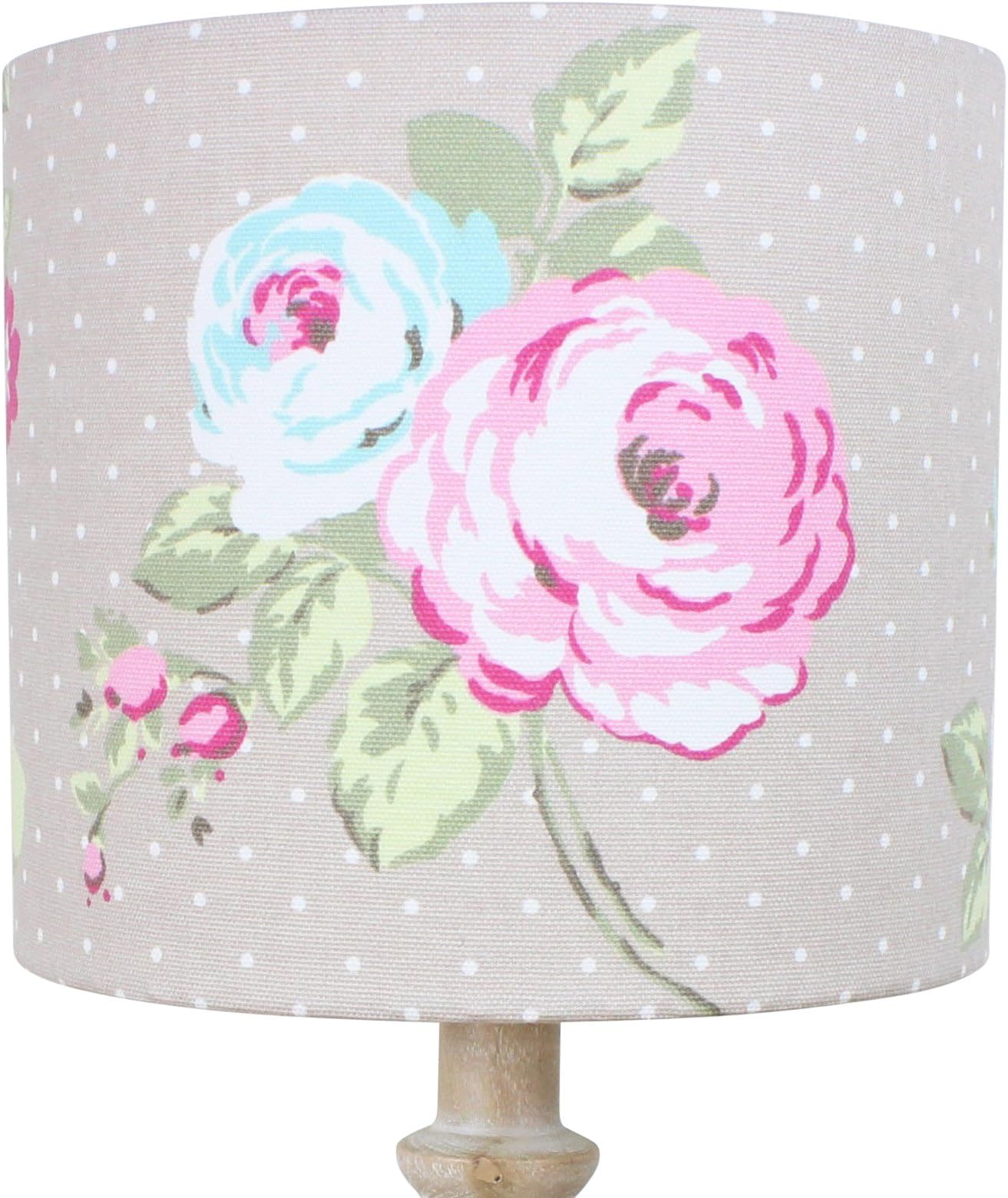 English Rose Taupe & Pink Floral Pretty Vintage Shabby Chic Drum Lampshade (40 cm Diameter x 25 cm High Table/Standard Lamp)