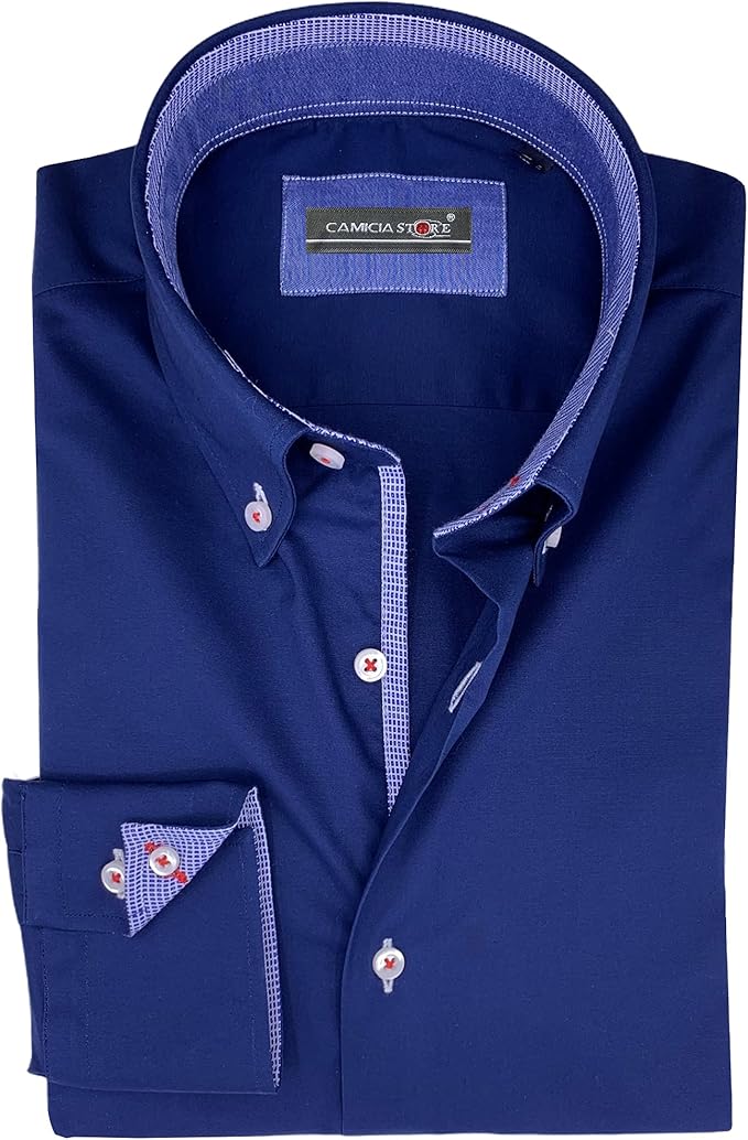 Men's Casual Shirt Made in Italy, Regular Fit, Long Sleeve, Solid Color