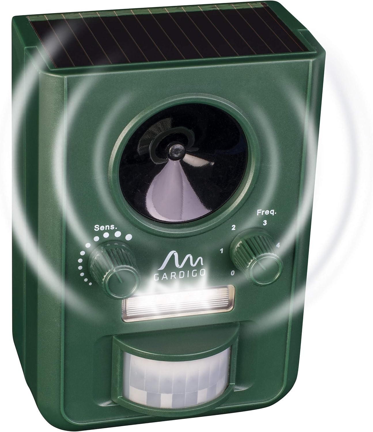 Gardigo Tiervertreiber Ultraschall Solar | Katzenschreck, Marderabwehr mit Blitzlicht | Multifrequenz Gerät, 5 Modi, 10 m Reichweite | Deutscher Hersteller