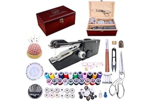 BRIGHTLYLIT Handheld Sewing Machine, with Elegant Wooden Box and 153-Piece Sewing Kit, Mini Portable Cordless Hand held Sewing Device, Perfect for Adults, Beginners, and Quick Home Repairs