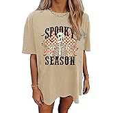 yawslaw Oversized Spooky Season Shirt for Women Halloween Cute Ghost Graphic Shirt Casual Spooky Skull Shirt Tops