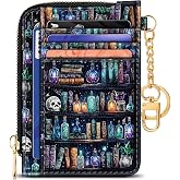 GIANCOMICS Slim Wallet Women, Credit Card Holder, Small Rfid Bookshelf Goth | Keychain Mini RFID Blocking, Travel, Cute Thin Flat Pocket Purse Case, Girl Ladies Female Gift, Zipper PU Leather ID Window