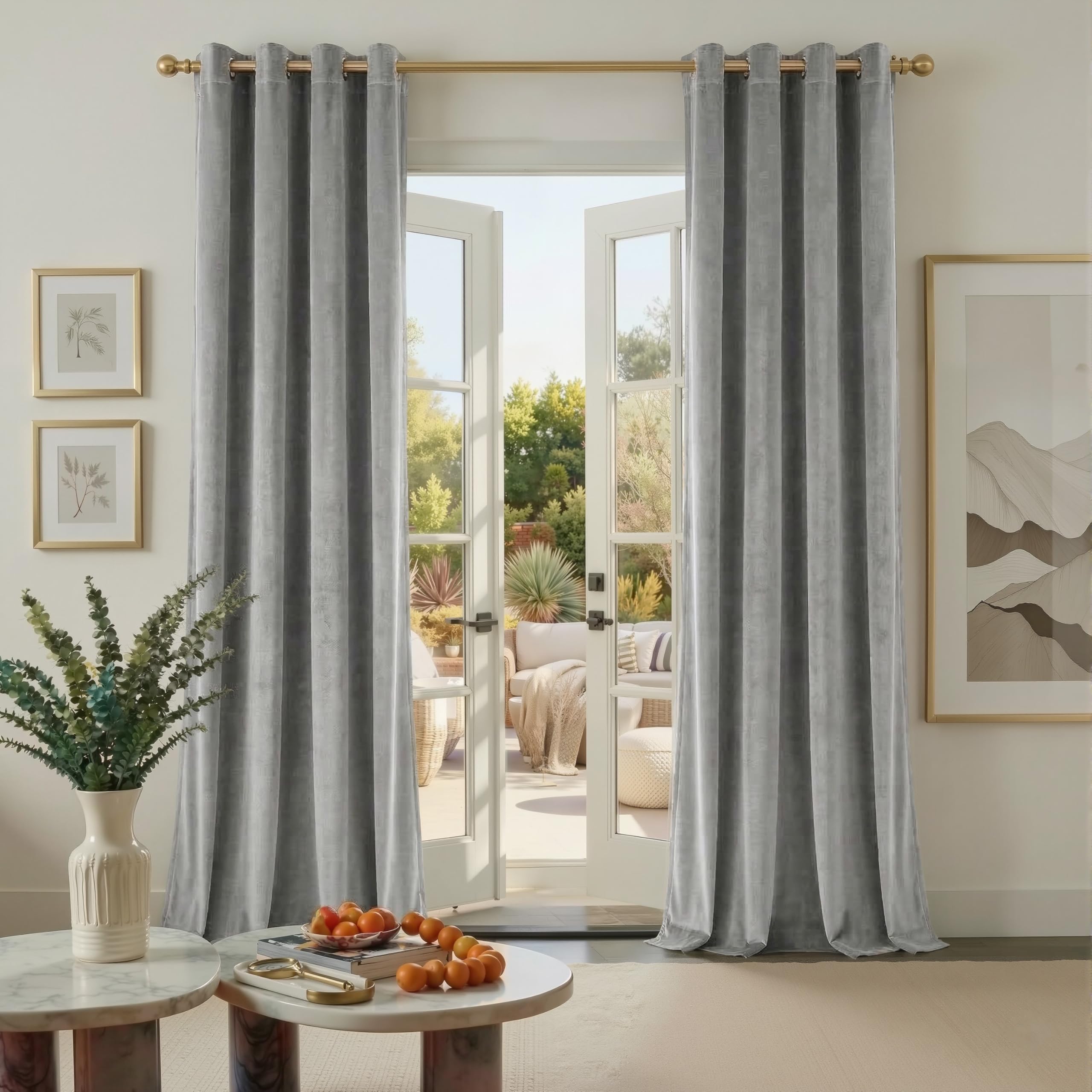 PONY DANCE Silver Grey Velvet Thermal Curtains - Eyelet Blackout Curtains 1 Pair of Luxury Drapes Elegant Home Decor Window Treatment for Living Room/Bedroom, 52x84 Inch