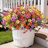 Artificial Flowers for Outdoors 12 Bundles Realistic Faux Silk Flower with Eucalyptus Stem, Fake Plants UV Resistant No Fade for Outside Planter Porch Patio Yard Window Garden Spring Summer Decoration