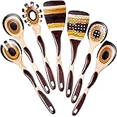 NAYAHOSE 7Pcs Pakkawood Kitchen Utensils Set for Cooking, Wooden Spoons for Cooking, Safe Eco-Friendly, Non-Stick, Wooden Utensil for Cooking,Wooden Cookware Set, Housewarming Kitchen Gifts, Brown