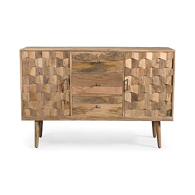 Zona Mid-Century Mango Wood 3 Drawer Sideboard, Natural