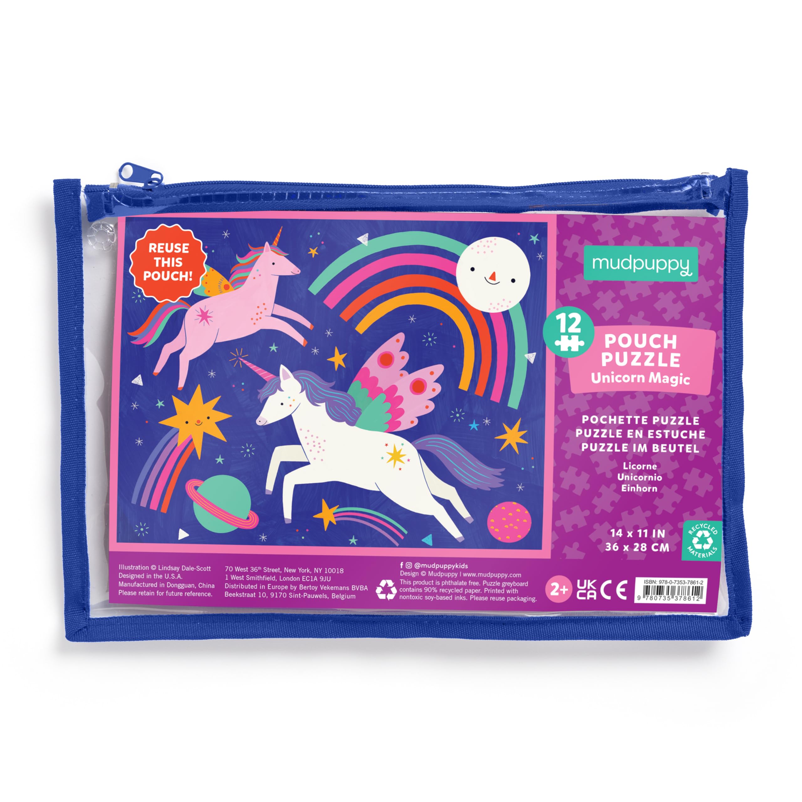 Mudpuppy Unicorn Magic – 12 Piece Puzzle with Reusable Zipper Pouch Featuring Colorful and Fun Illustrations of Magical Unicorns Perfect for Easy Storage and Travel