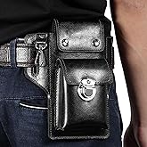 Leather Cell Phone Holster for Men Multitool Pouch Case with Keychain Clip Phone Belt Holder with Magnetic Closure for Belt Durable Universal Pouch for Large Phone (Black)