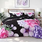 Heymybed Floral Comforter Set King Size, 3 Pieces Elegant Black Floral Bed in a Bag, Soft Microfiber Botanical Flower Bedding Set with 2 Pillowcases for All Season 104"×90"