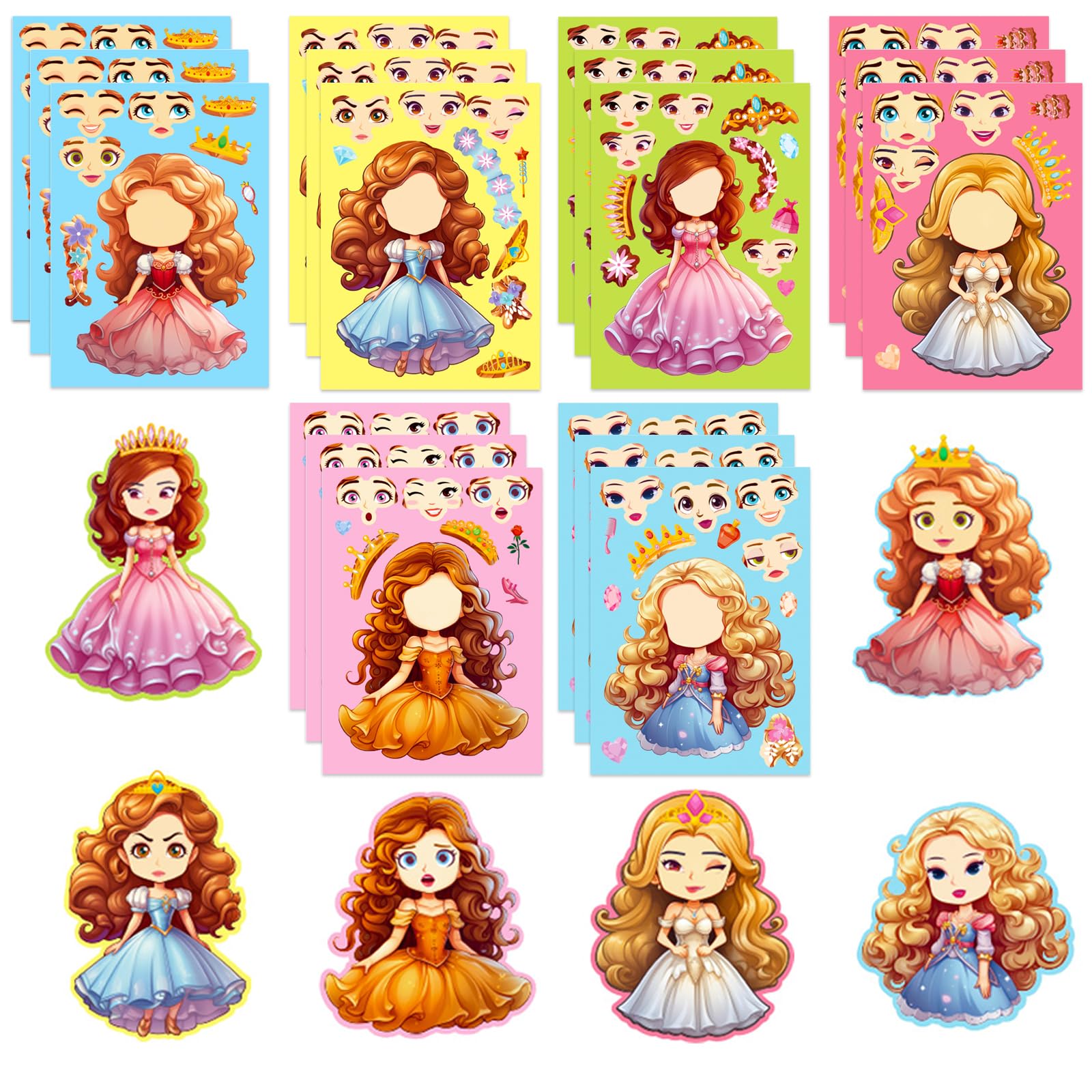 18 Sheets Fairy Princess DIY Make a Face Stickers, Make Your Own Personalized Stickers for Birthday Party Supplies — image 1