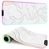 ITNRSIIET RGB Gaming Mouse Pad, Full Desk XL Extended Large Gaming Mousepad, 12 Lighting Modes 30% Thicker Big LED Desk Mat for Gamers, 32 x 12 inches, Topographic Contour White