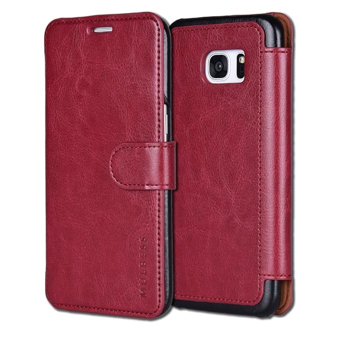 Mulbess Samsung Galaxy S7 Edge hülle Wein Rot,Ledertasche für Samsung Galaxy S7 Edge Tasche Leder