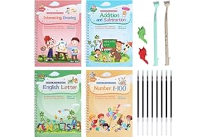 Magic Ink Copybooks for Kids Reusable Handwriting Workbooks for Preschools Grooves Template Design and Handwriting Aid(4 Book