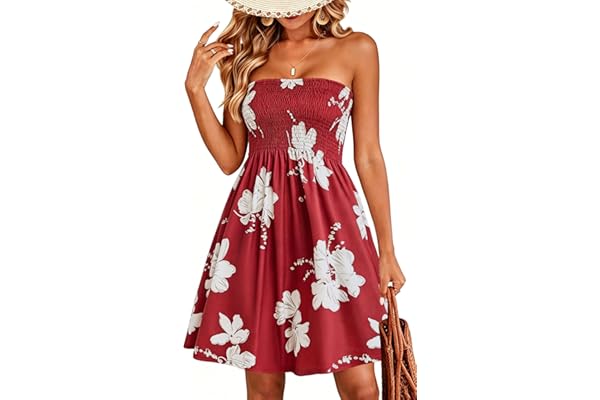 CHICGAL Summer Dresses for Women Beach Cover Ups Strapless Boho Floral Print Sundress 2026