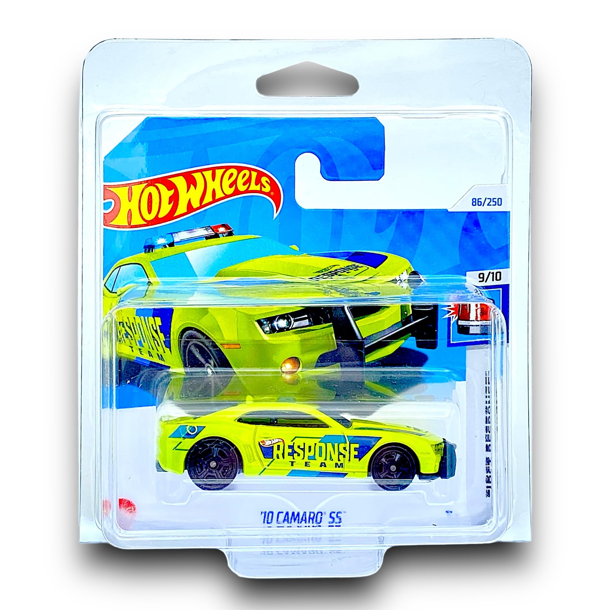 Hot Wheels '10 Camaro SS (Lime Green & Blue) 9/10 HW First Response - 2024-86/250 (Short Card) - COMES IN A GENUINE KLAS CAR KEEPER PROTECTOR CASE - HTB63
