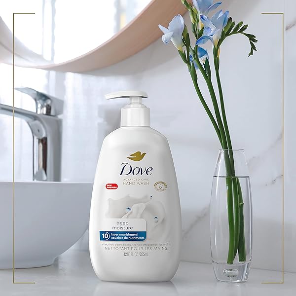 DOVE ADVANCED CARE HAND WASH DEEP MOISTURE 4 COUNT FOR SOFT, SMOOTH SKIN, MORE MOISTURIZERS THAN THE LEADING ORDINARY HAND SOAP, 12 OZ