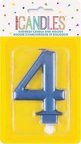 Unique Dazzling Metallic Blue Number 4 Birthday Candle - 1 Pc view 2