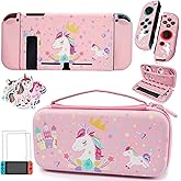 Pink Unicorn Carrying Case Compatible with Nintendo Switch (NOT OLED or LITE) with Dockable Protective Grip Case+Screen Protector+Unicorn Stickers, Hard Storage Case Accessories Kit for Girls Gifts