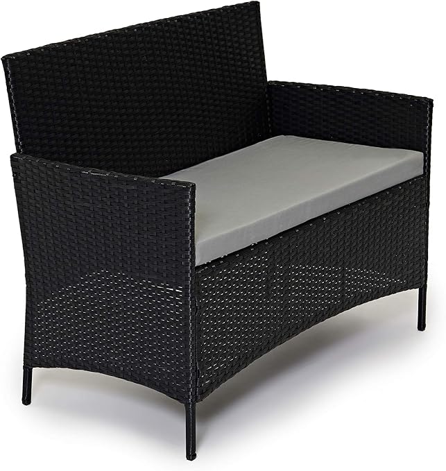 Cosmoliving Rattan Garden Furniture Set Patio Conservatory Indoor Outdoor 4 Piece Set Table Chair Sofa Black Amazon Co Uk Kitchen Home
