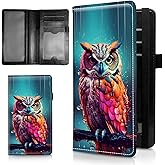 WZCJDHMJ Leather Checkbook Covers for Personal Checkbook Check book Holder Cover Wallets for Women Men,RFID-Blocking Slim Checkbook Cover for Duplicate Checks with Elastic Strap,Colorful Owl