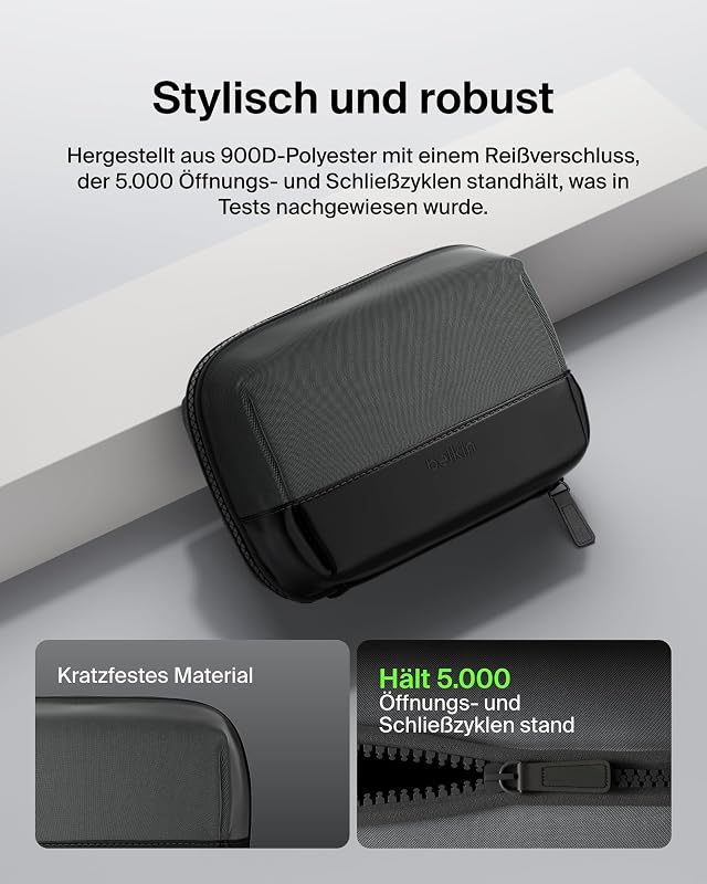 Reise-Organizer für Elektronikzubehör – Organizer-Tasche mit Platz für iPhone, Powerbank, Ladegerät, Apple Pencil, AirTag Holder – praktisch für Reisen, weiches, strapazierfähiges Material