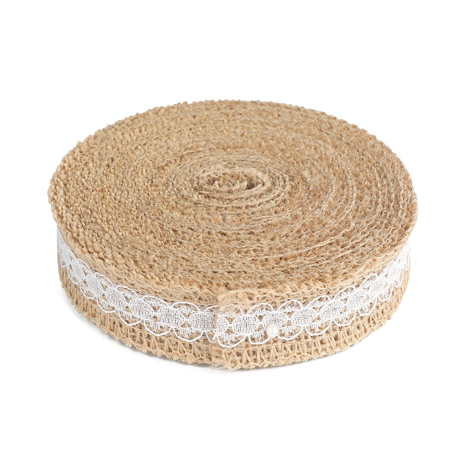 G2PLUS Jute Trim Burlap Ribbon, 10 Meters Natural Fringe Tape with Lace for Vintage/Rustic Themed Wedding Craft - 2.5CM