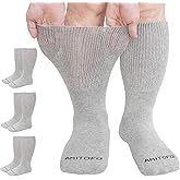 Artfasion Extra Wide Socks for Swollen Feet: 3 Pairs Wide Bariatric Non-Binding Diabetic Hospital Socks for Men Women 9-15