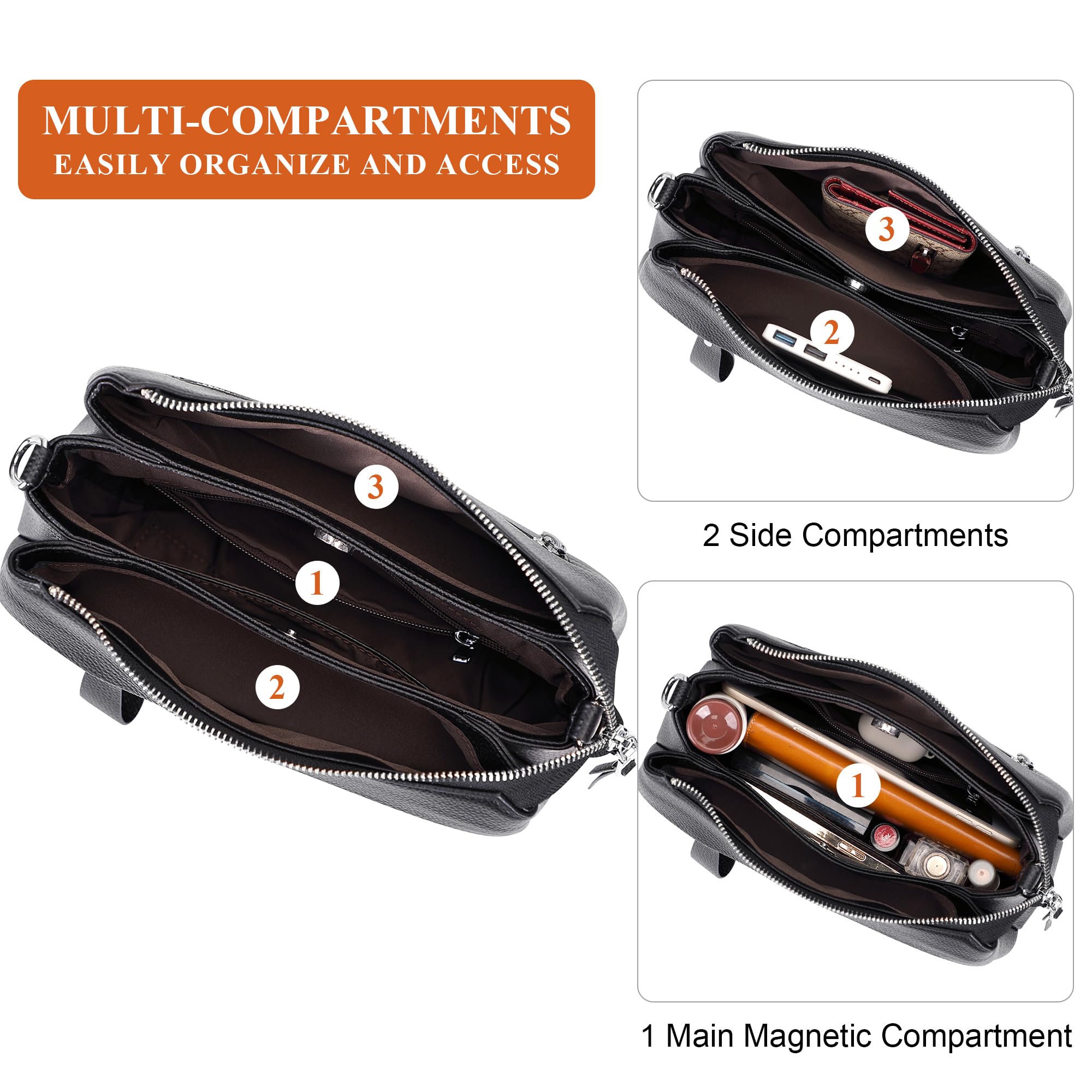 Over Earth Genuine Leather Crossbody Bags for Women Small Hobo Handbags Shoulder Purses with 2 Detachable Straps