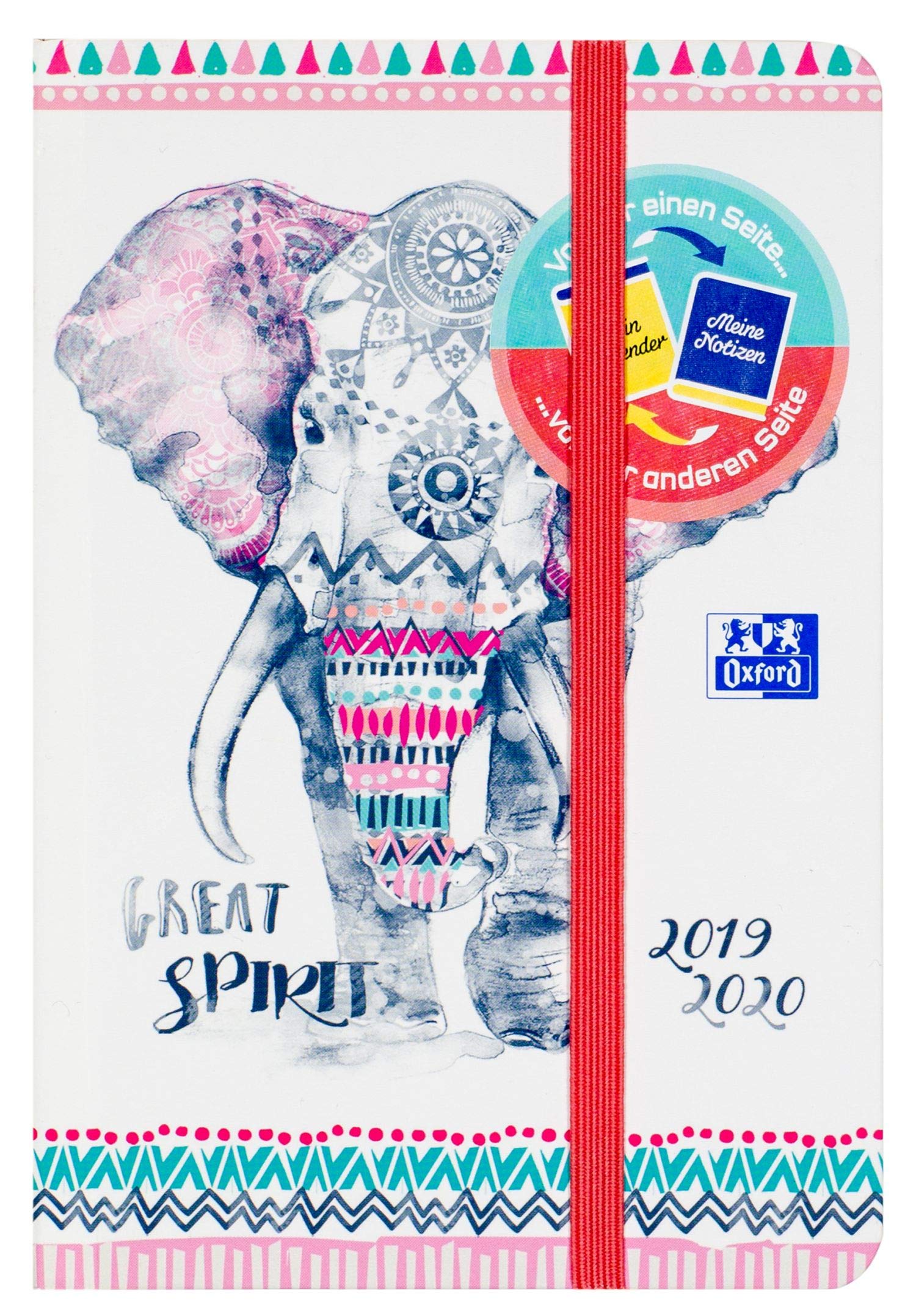 Oxford Boho Chic Student Calendar 12 x 18 cm 1 Day per Page with 176 Sheets 80 g/m2 Optic Paper SCRIBZEE Compatible Design Elephant