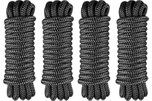 PACTHSD 4 Pack 1/2" x 10' Boat Fender Lines - Marine Grade Nylon Boat Rope with 10" Loop for Tying Fenders and Docking Small Boats - Double Braided Dock Lines, Easy Handling, Fray Resistant - Black