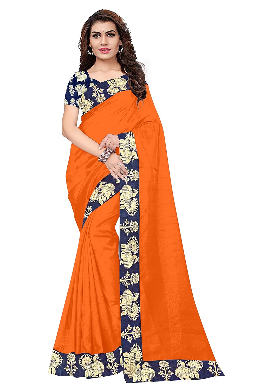 Orange Art Silk Saree with Blouse piece Collection Best Price With