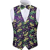 LINOCOUTON Men's Mardi Gras Suit Vest with Bow Tie