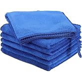 HARFINGTON 6 Pack Microfiber Cleaning Cloth, 8" x 8" Multi-Functional Cleaning Towels Reusable Absorbent Rags with Hook for Car Wash Kitchen Household Window Clean, Sapphire Blue
