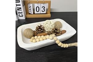 BEDAZE Wooden Dough Bowl Decor, Bread Bowl Home Decor, Handmade (10 * 6 * 2 inch white)