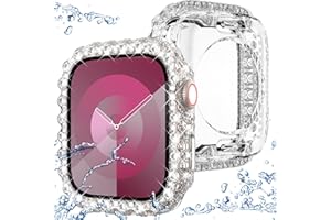 KADES 2 in 1 Bling Bumper Case Compatible with Apple Watch Series 9 8 7 45mm,360 Waterproof Diamond Protective Face Cover & Back Case for Women,Hard PC Frame Protector for iWatch 45mm Clear