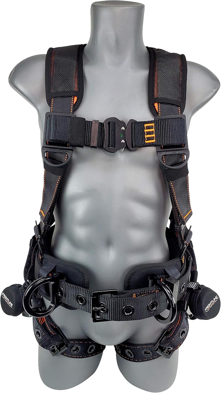 Frontline 110CTB Combat Construction Aluminum Full Body Harness with Tongue Buckle Legs and Trauma Straps | 5 Points of Adjustability | Reinforced Positioning Belt | OSHA and ANSI Compliant - - 