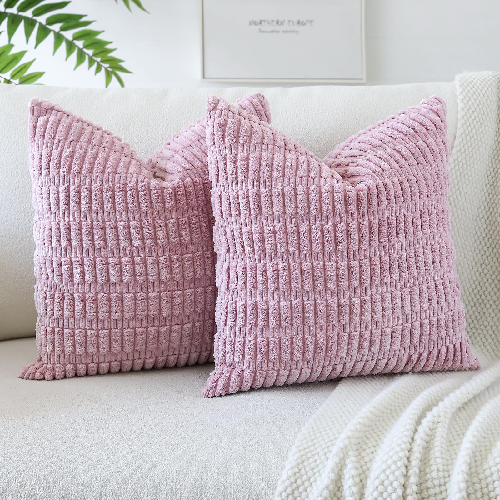 JOTOM Set of 2 Corduroy Soft Striped Cushion Covers 45x45 cm Decorative Throw Pillow Covers Square Cushion Case Home Boho Decor Pillow Cases for Couch Sofa Bedroom 18x18 Inch (Taro Purple) — image 1