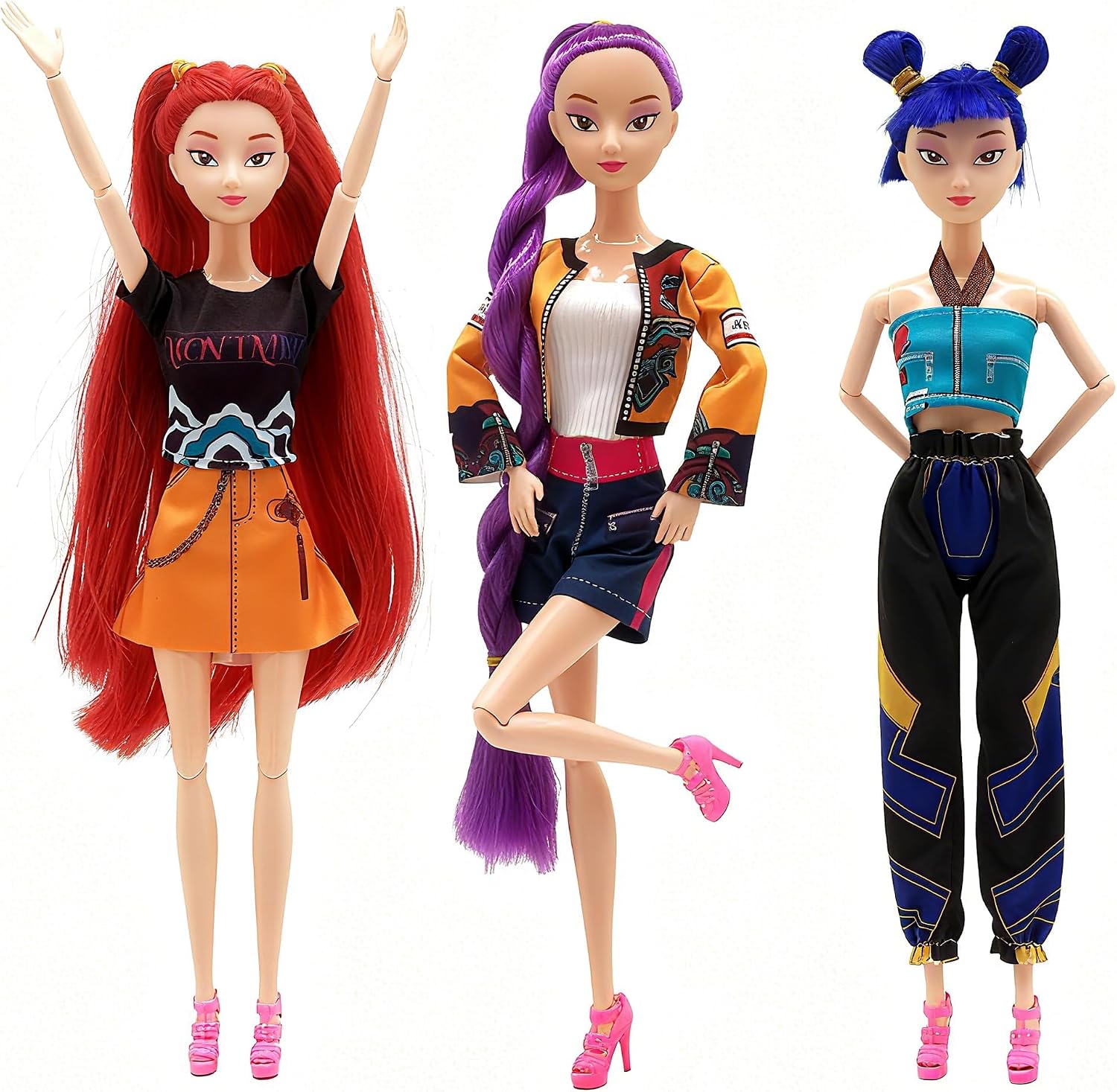 AZDHOT Demon Hunters Toys Action Dolls Set, 11.5-inch Poseable Dolls with Movable Joints, 3-Pack Collectible Model Toys for Fans and Kids Game Gift
