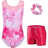 Zaclotre Gymnastics Leotards for Girls Sparkly Ballet Dance Biketards Tumbling Outfit with Matching Shorts Set