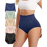 YDQ Women's Cotton High Waisted Underwear Stretch Panties Full Coverage Postpartum Soft Briefs Breathable 5 Pack