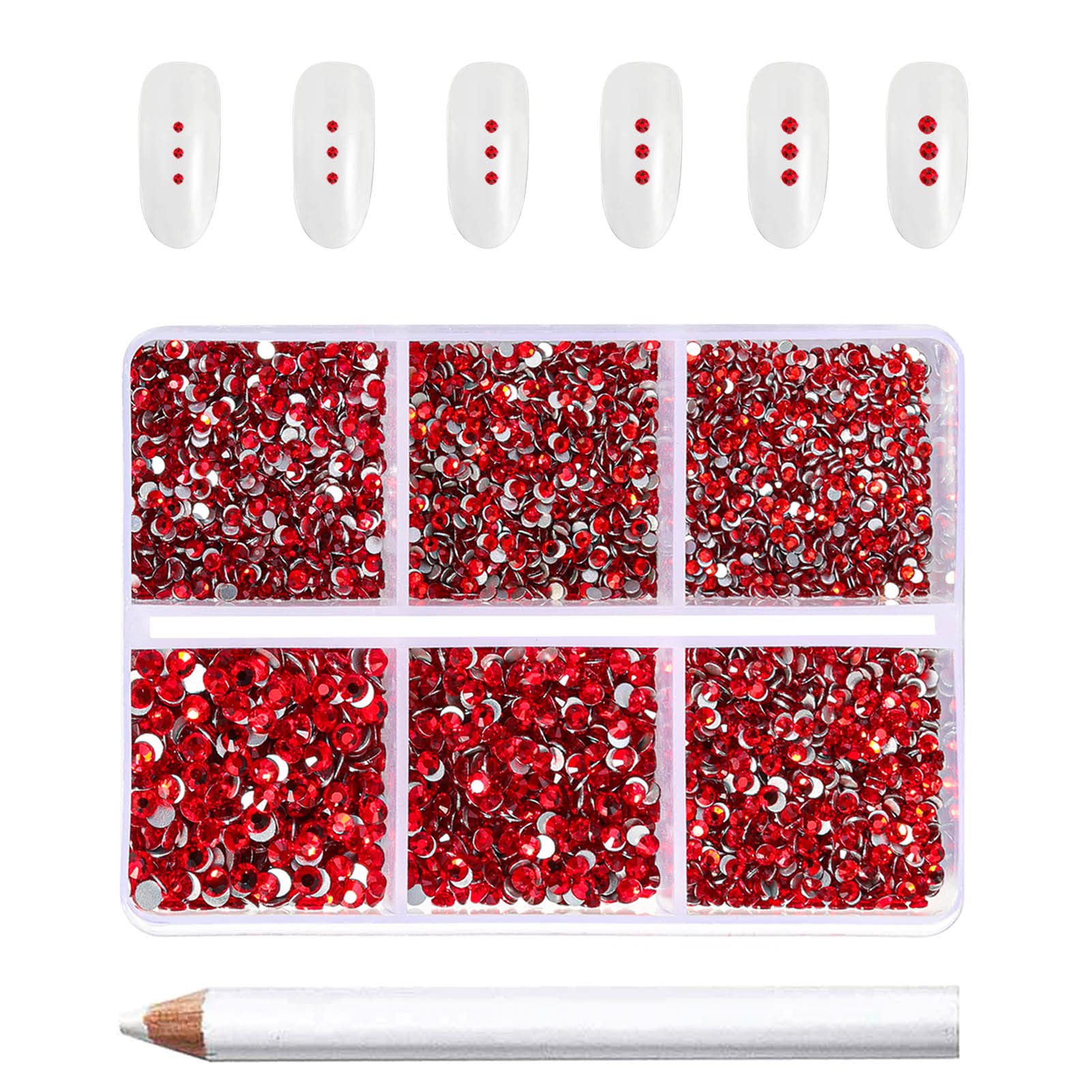 Beadsland 7200 Pcs Flatback Rhinestones for Nails,Light Red Round Small Crystal Glass Rhinestones Gems for Crafts,Mixed 6 Sizes with Wax Pencil Kit,SS3-SS10,Light Siam
