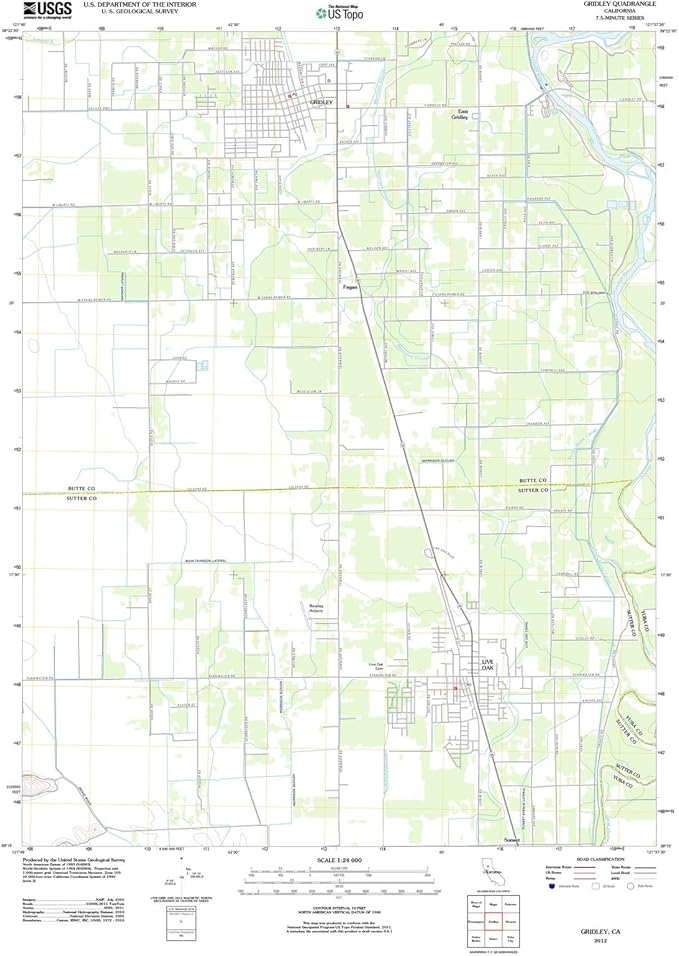 California Maps 2012 Gridley, CA USGS Historical Topographic Wall Art 18in x