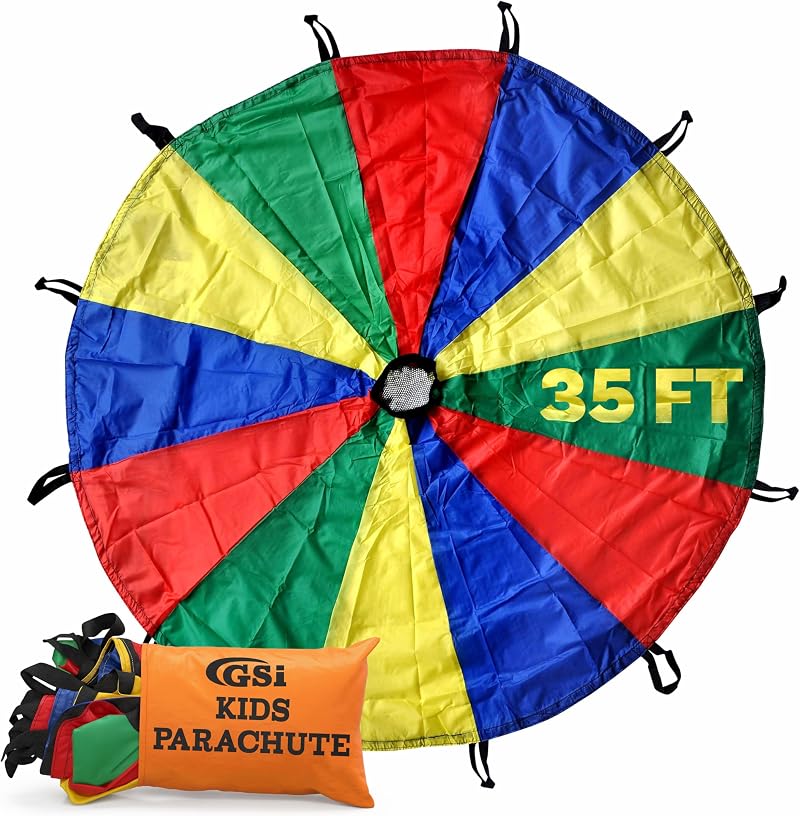 GSi Kids Play Parachute 35 ft with 35 Handles and Carry Bag Multicolor