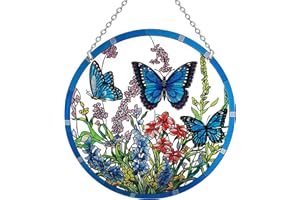 ANFURI Butterfly 22inch Handmade Glass Window Hanging, Blue