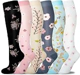 LEOSTEP Compression Socks Women Men 6 Pairs 20-30 mmHg Flower Pattern L-XL