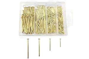 YOUYIDUN - 450 Pcs Nail Assortment Kit, Brass Nails for Hanging Pictures, Gold Finishing Nails Hardware Assortment Set, (0.78 in|1 in|1.57 in|2 in) Small Nails for Picture Hanging/Wood/Concrete Wall