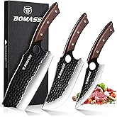 Butcher Knife Meat Cleaver Knife, Hand Forged Japanese Knife Set of 3, High Carbon Kitchen Knife & Serbian Chef Knife & Boning Knife for Meat Cutting, Outdoor Cooking BBQ Camping Gift for Men