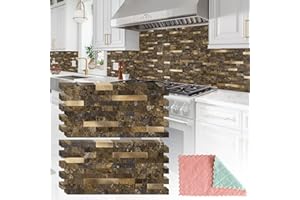 StyloVue 20 Sheets Peel and Stick Backsplash for Kitchen, Rust Slate with Metal Gold Look Stick on Tile Upgrade Your Kitchen 