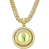 Generic 14K Gold Filled San Judas Necklace For Men And Women - Exquisite Zircon Jude Thaddeus Rainbow Crystal Pendant Prayer Religious Retro Necklace, St Jude Tadeo Medalla Cadena Oro Laminado